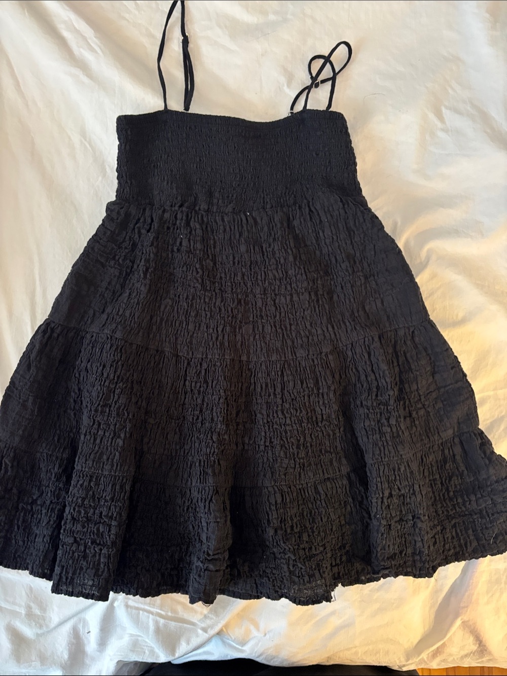 Zara Black Smocked Tiered Skater Dress-Skirt with Spaghetti Straps